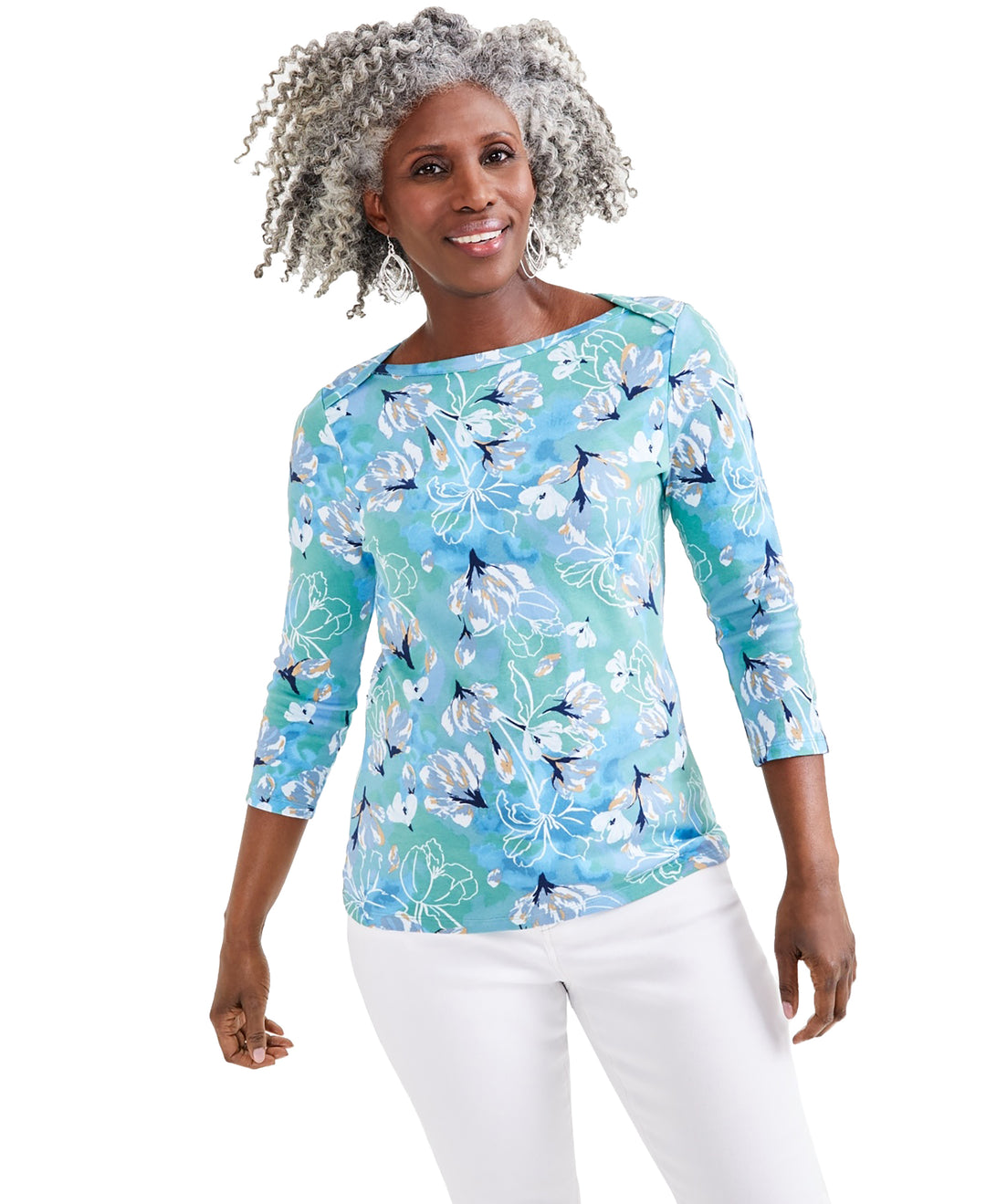 Petite Floral Cotton 3/4-Sleeve Top