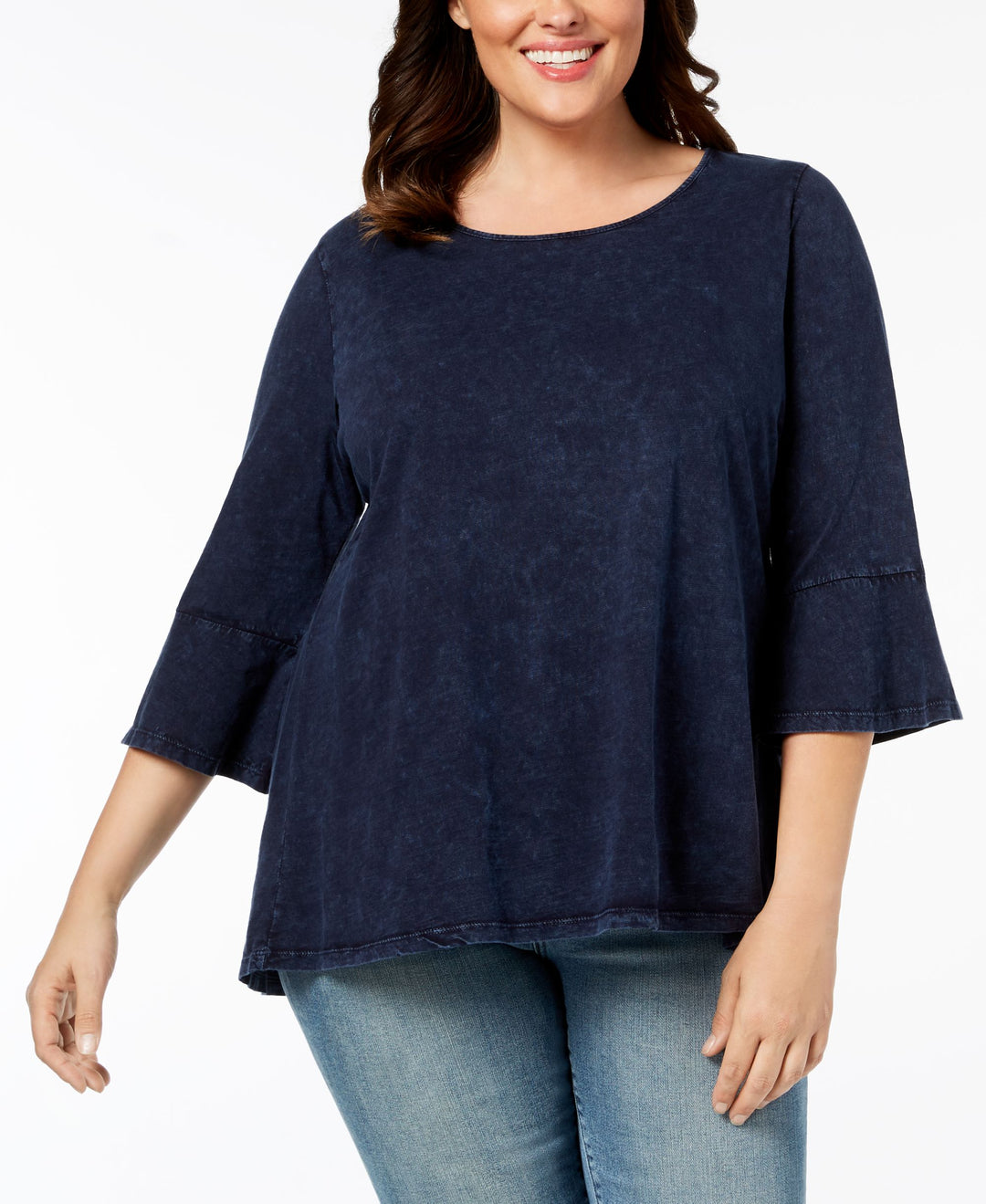 Style & Co Plus Size Cotton Acid Wash Lantern Sleeve Top