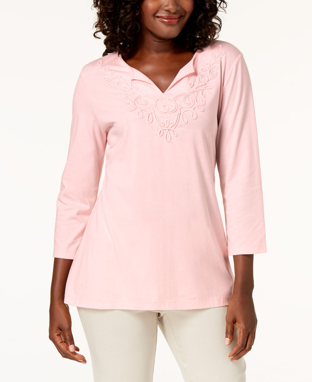 Karen Scott 3/4 Sleeve Soutache Top