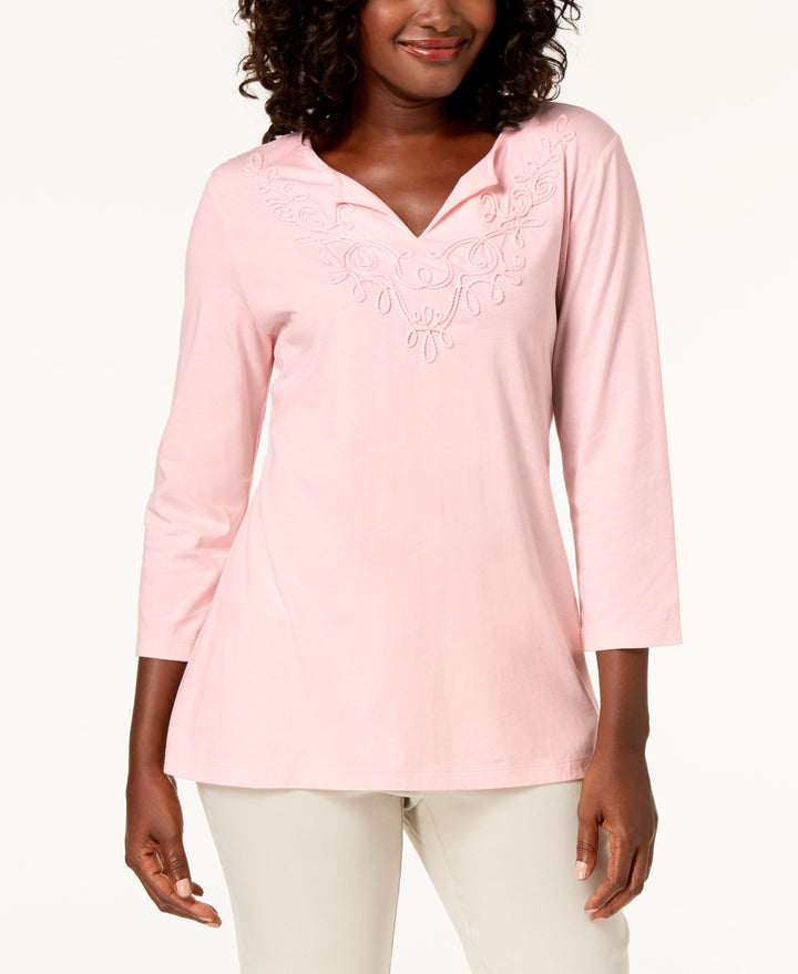 Karen Scott 3/4 Sleeve Soutache Top