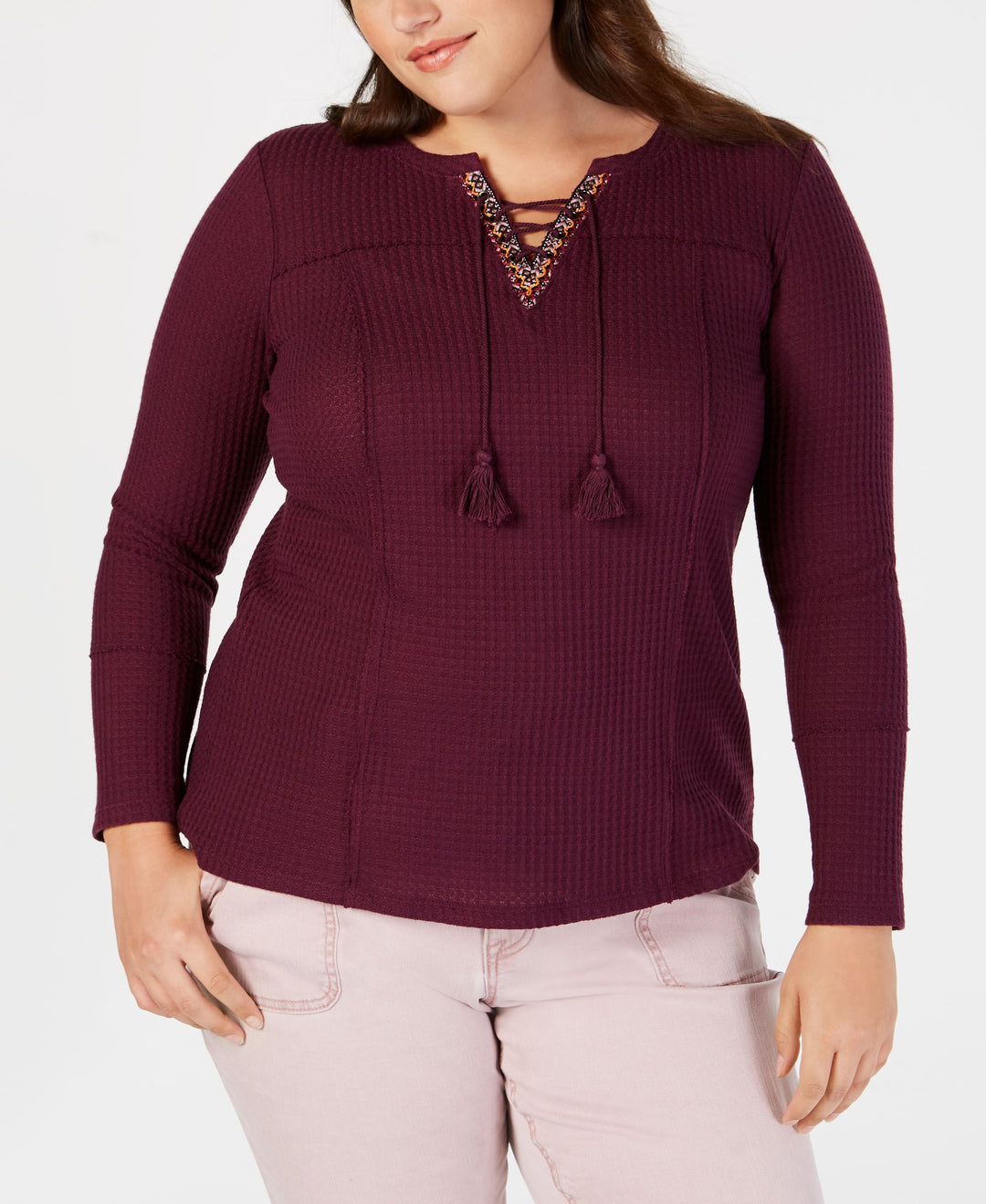 Style & Co Plus Size Lace Up Thermal Top