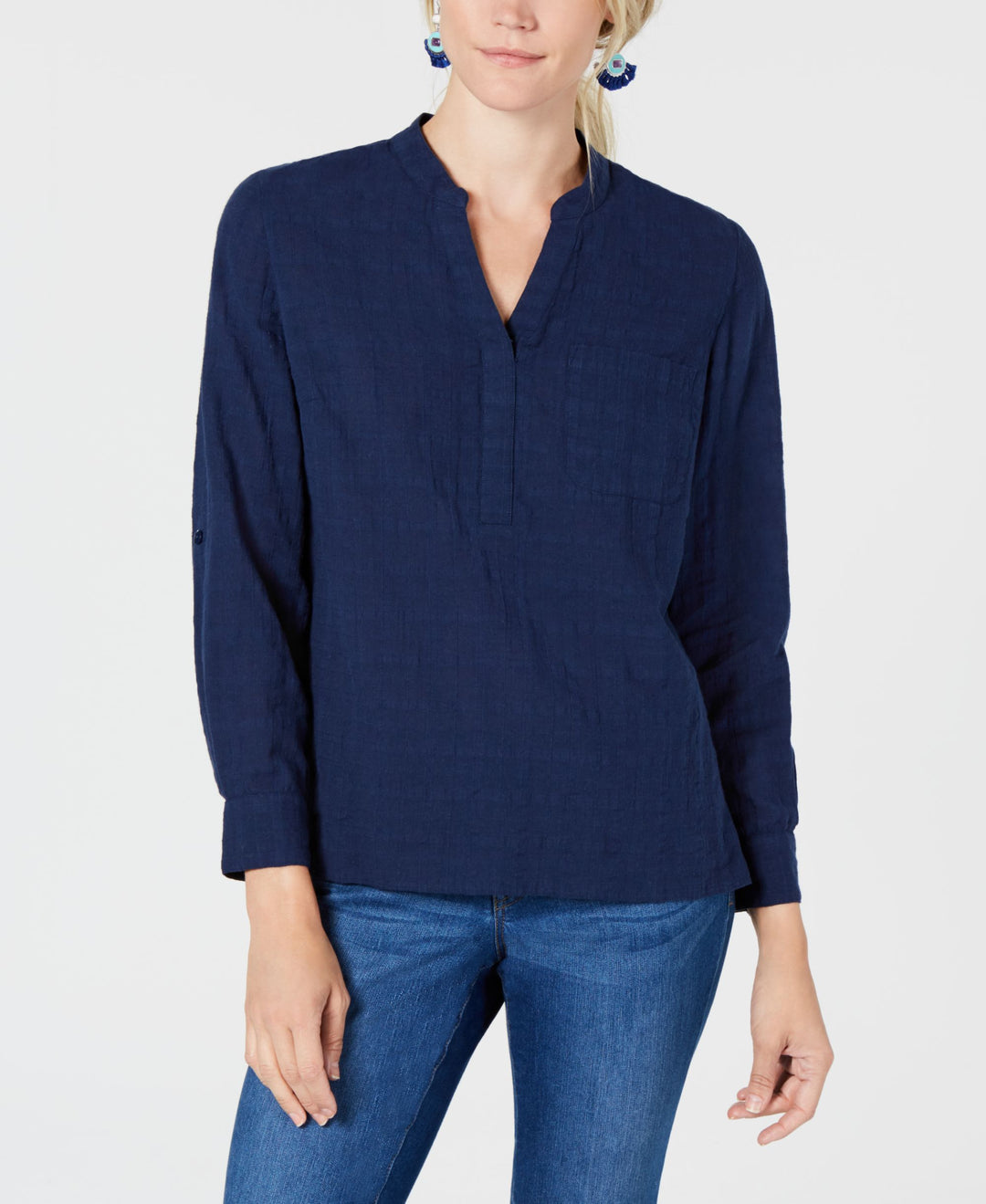 Style & Co Split Neck Denim Top