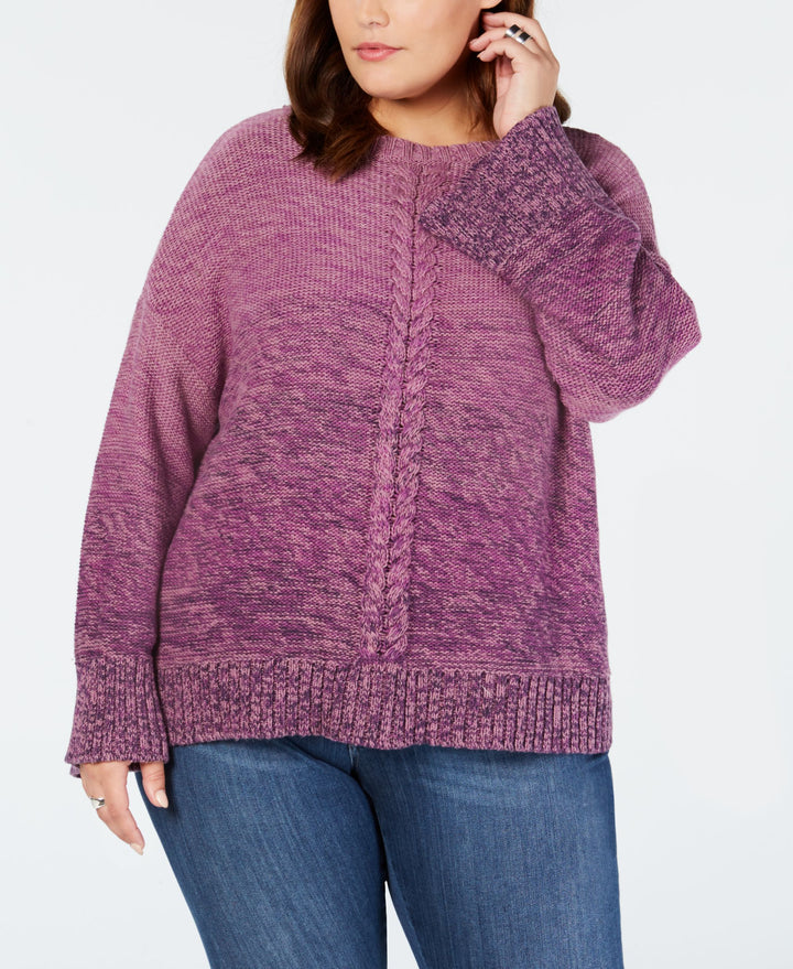 Style & Co Plus Size Braided Trim Marled Sweater
