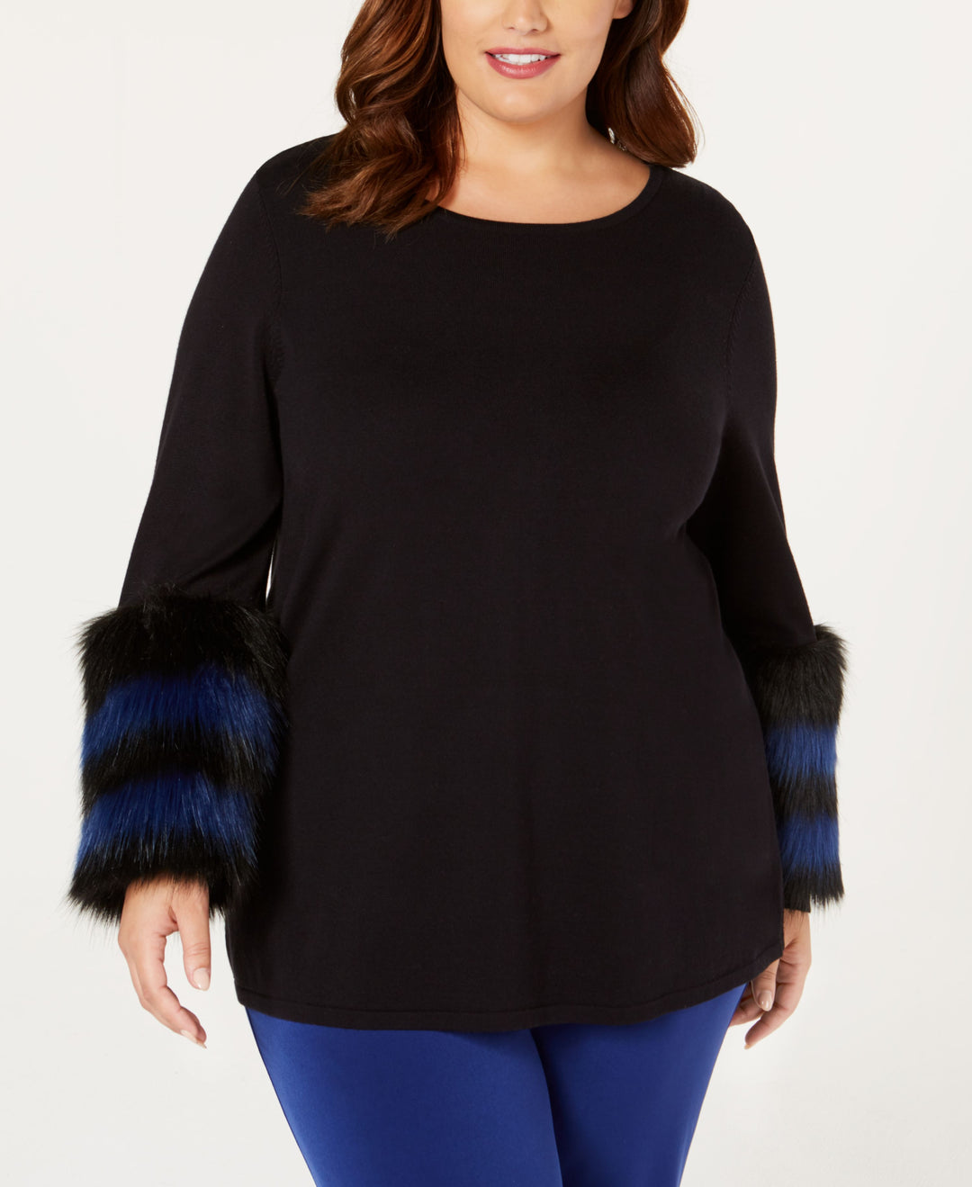 Alfani Plus Size Faux Fur Trim Sweater