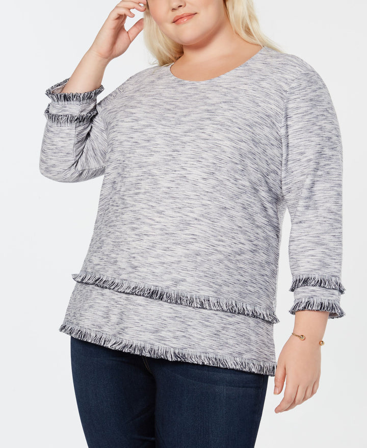 Style & Co Plus Size Space Dyed Fringe Trim Top
