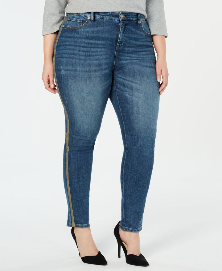 Style & Co Plus Size Metallic Side Stripe Curvy Skinny Jeans