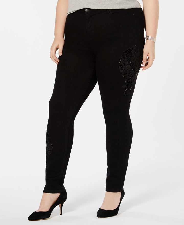 Style & Co Plus Size Cotton Embroidered Curvy Fit Skinny Jeans