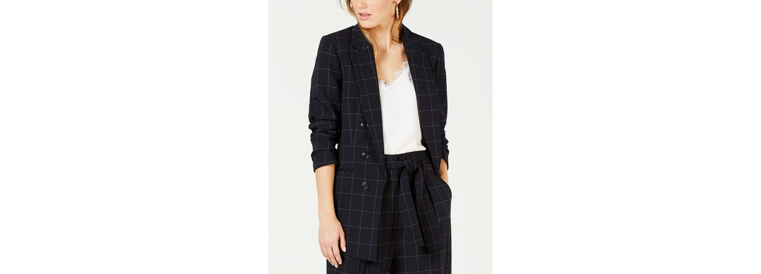 Bar III Faux Double Breasted Windowpane Print Jacket