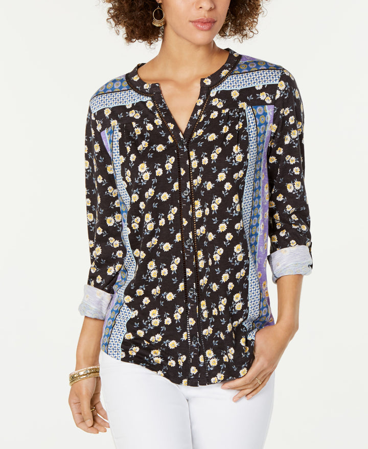 Style & Co Printed Button Neck Top