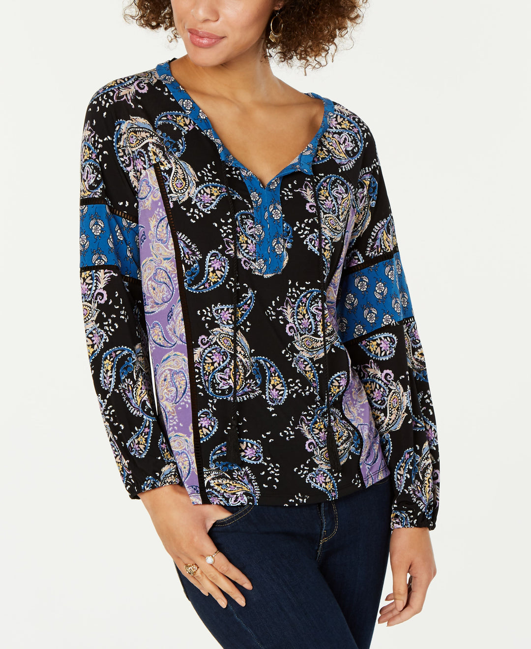 Style & Co Printed Split Neck Top