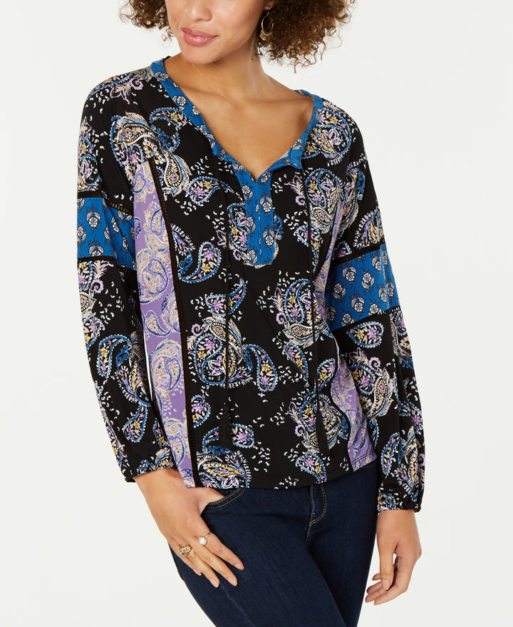 Style & Co Printed Split Neck Top