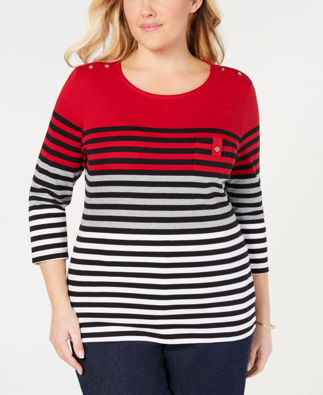 Karen Scott Plus Size Striped Boat Neck Top