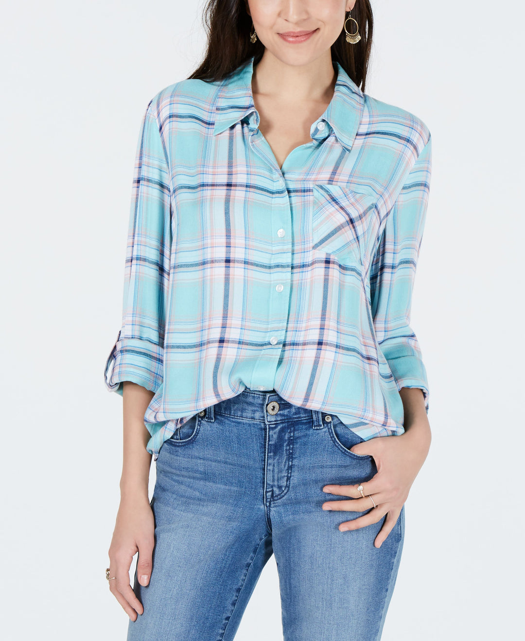 Style & Co Plaid Roll Tab Shirt