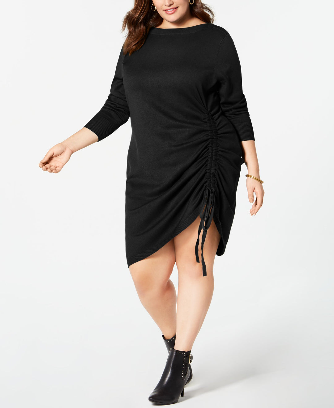 NY Collection Plus Size 3/4 Sleeve Ruched Sweater Dress