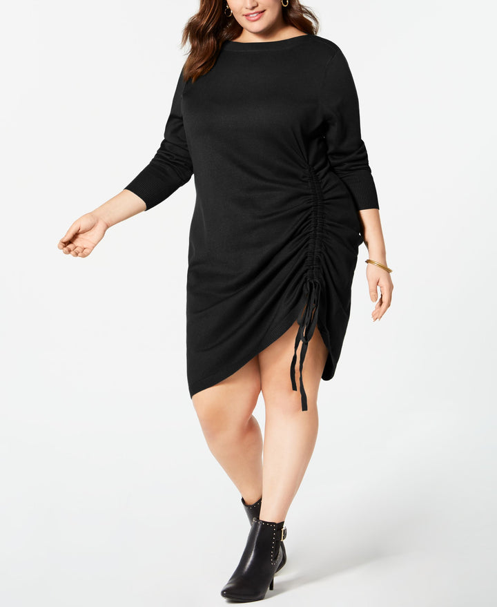 NY Collection Plus Size 3/4 Sleeve Ruched Sweater Dress