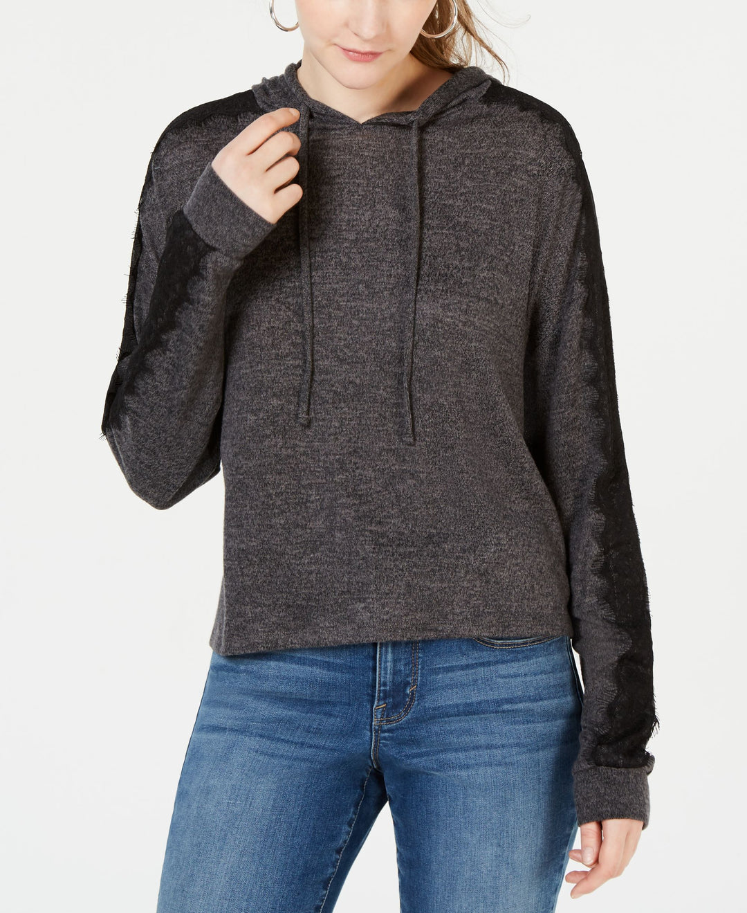 Ultra Flirt By Ikeddi Juniors Lace Trimmed Marled Hoodie