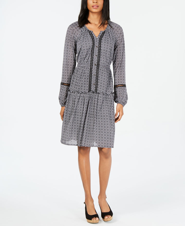 Style & Co Printed Split Neck A Line Dress