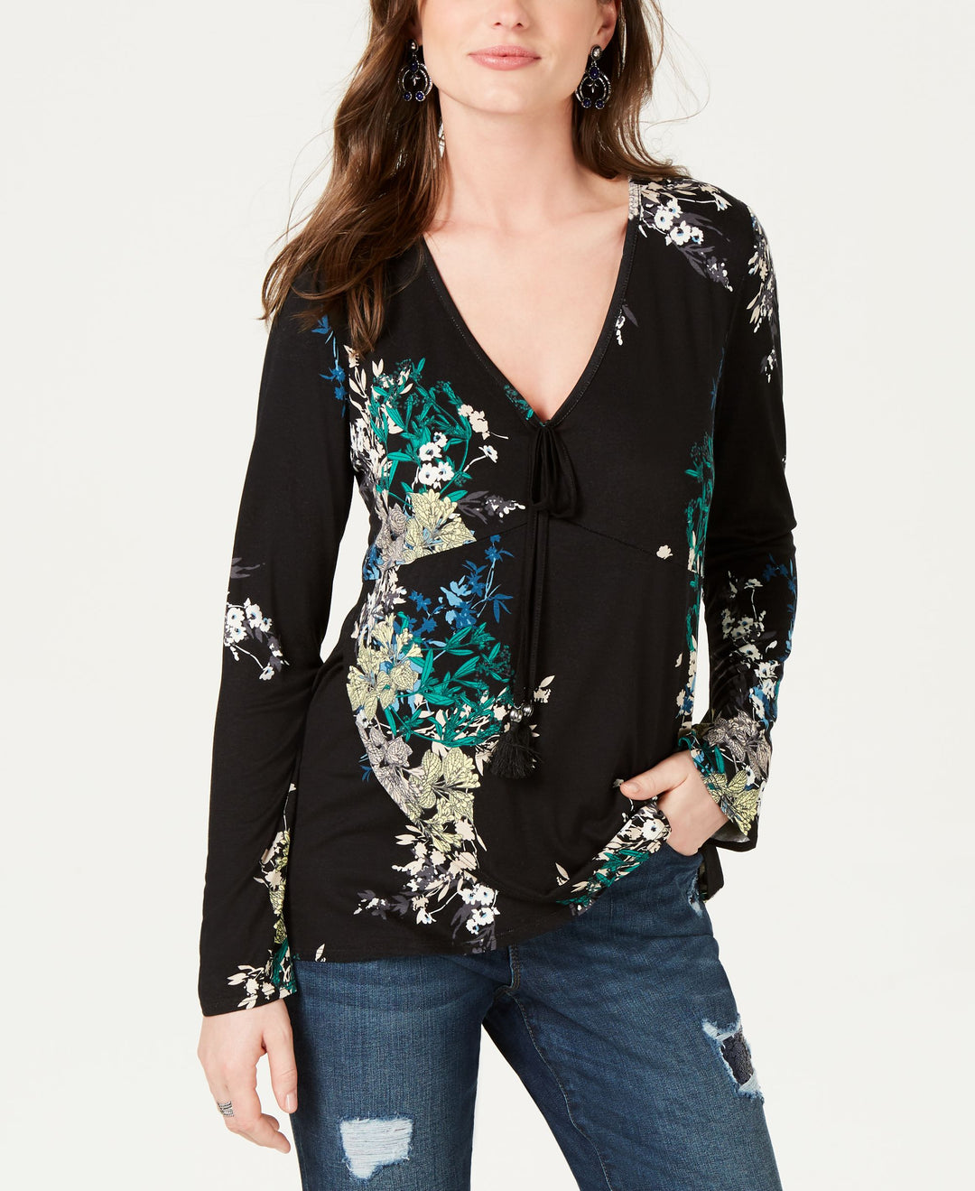 Style & Co Printed Surplice Top