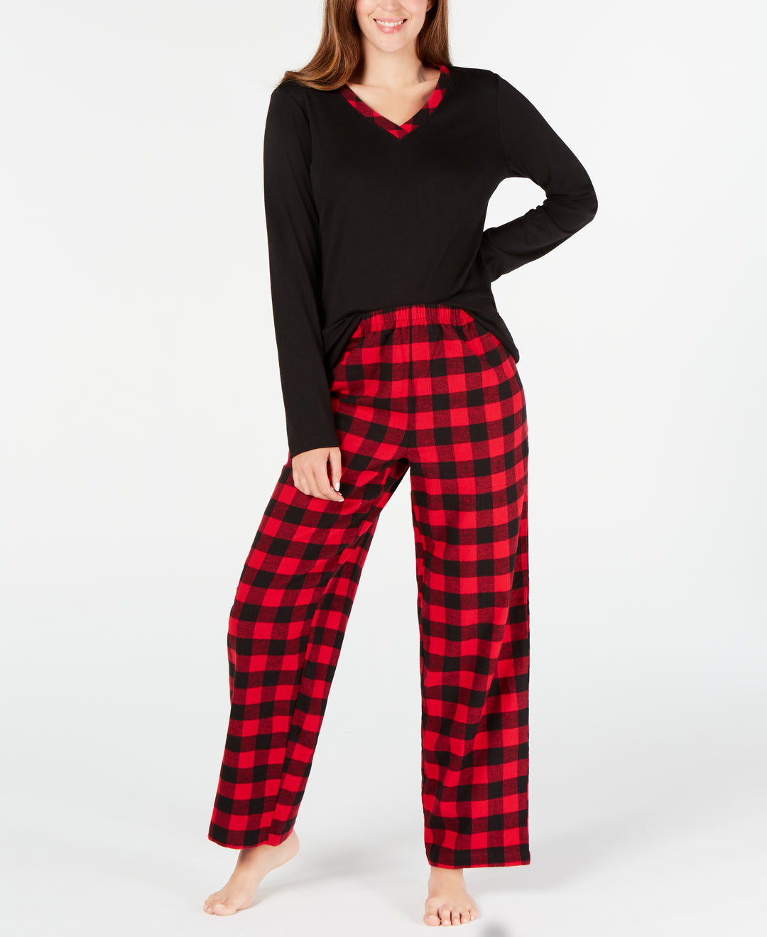 Women's Petite Plaid Flannel Mix It Pajamas Set