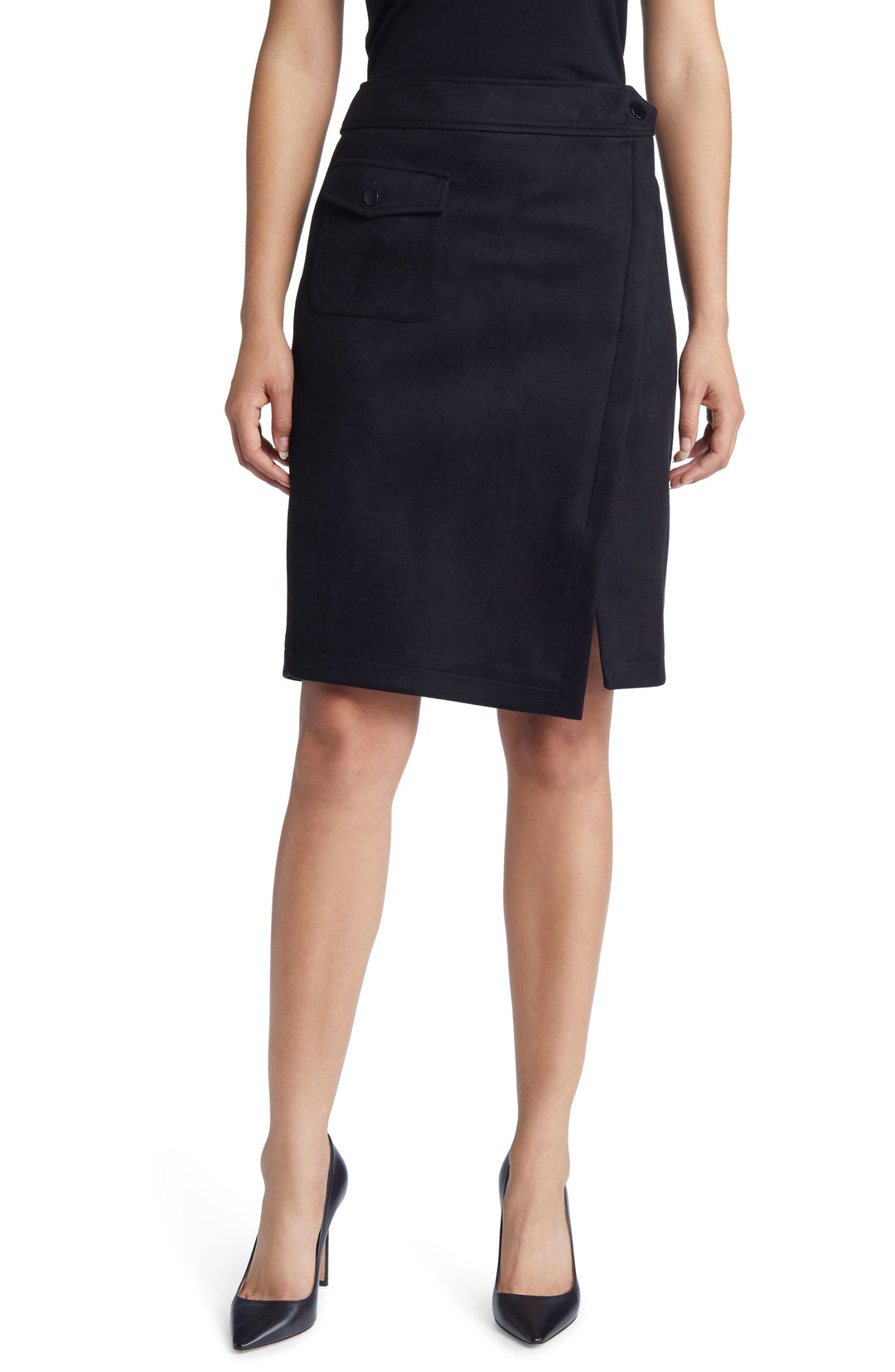 Anne Klein Faux Suede Cargo Pocket Asymmetric Skirt