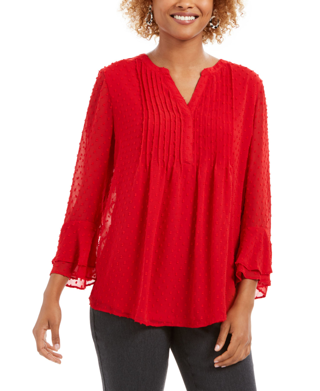 Petite Double-Ruffle Textured Pintuck Top