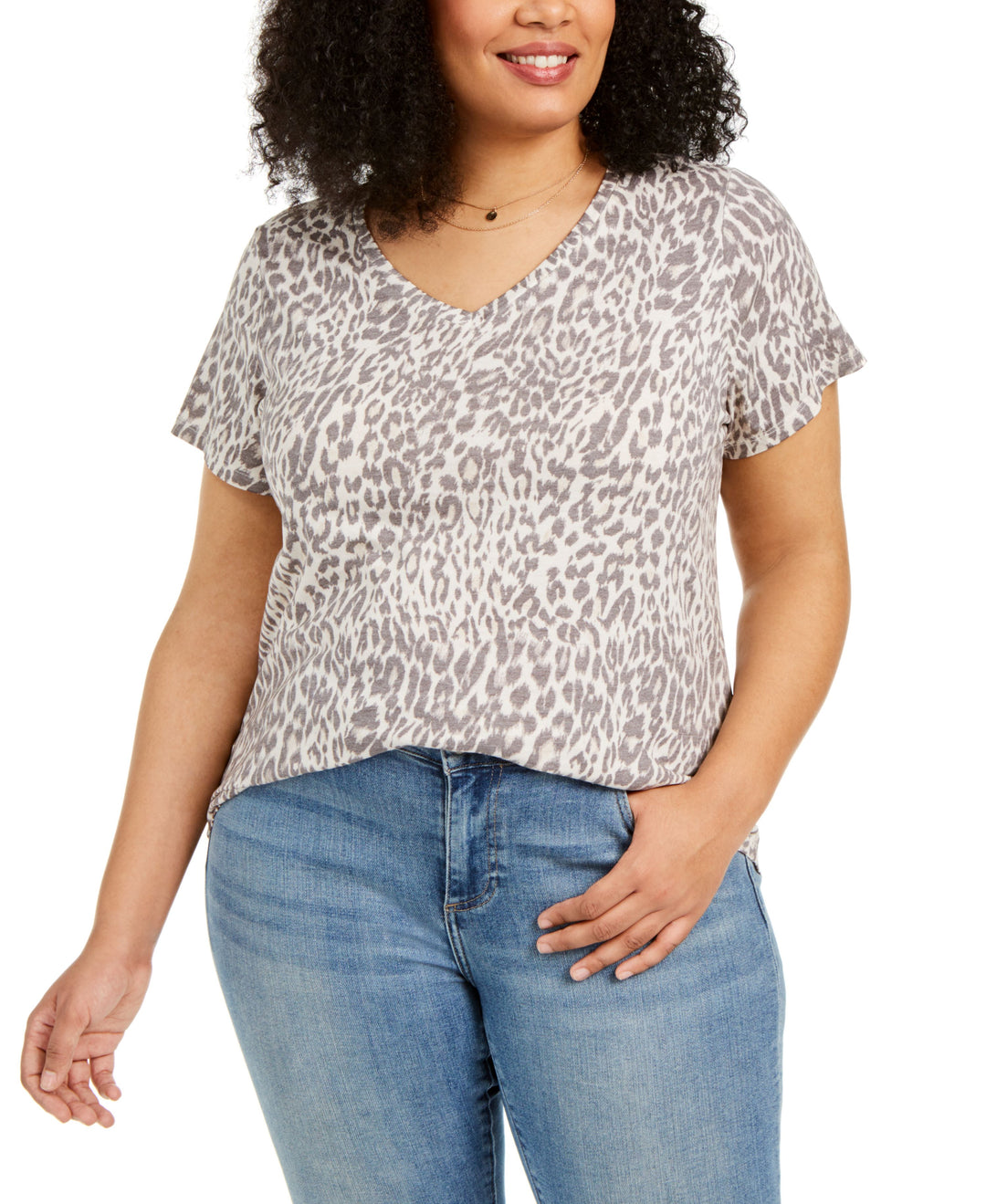 Style & Co Plus Size Burnout Printed V Neck Top