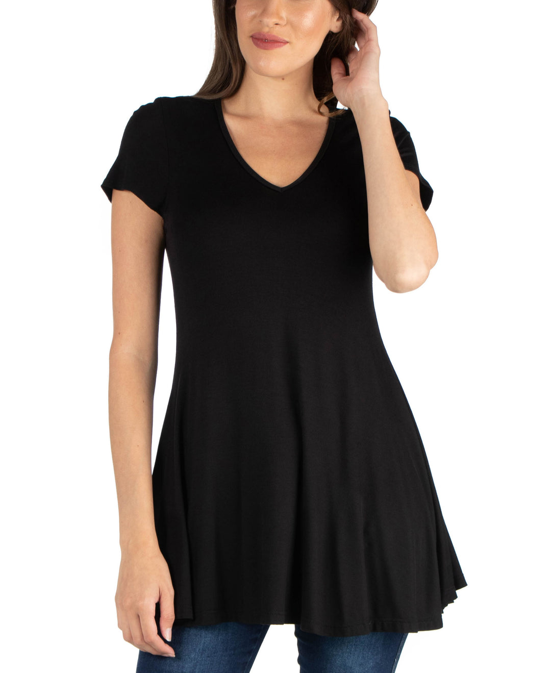 24seven Comfort Apparel Womens Short Sleeve Loose Fit Tunic Top with V-Neck