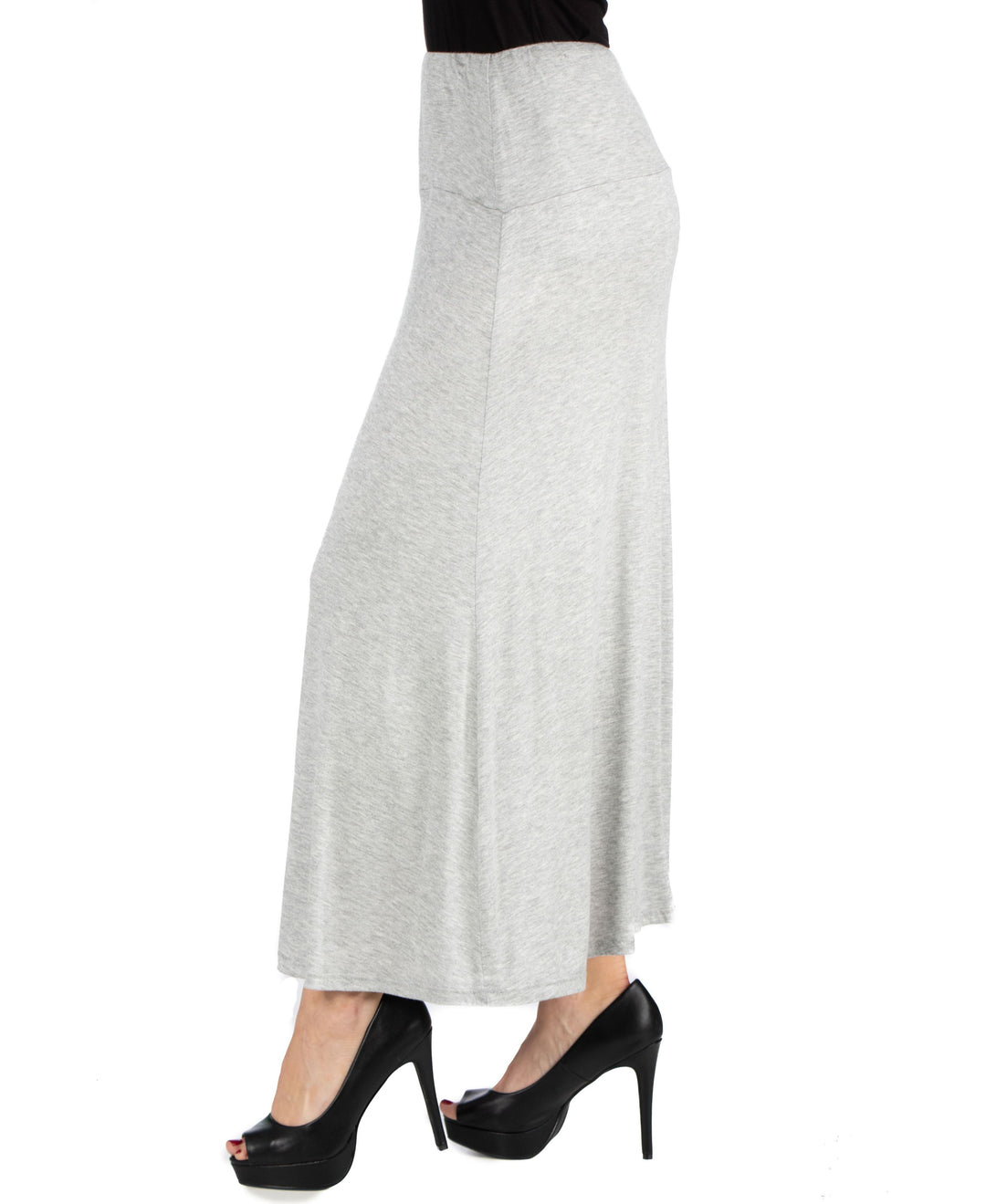 24seven Comfort Apparel Women Elastic Waist Solid Color Maxi Skirt