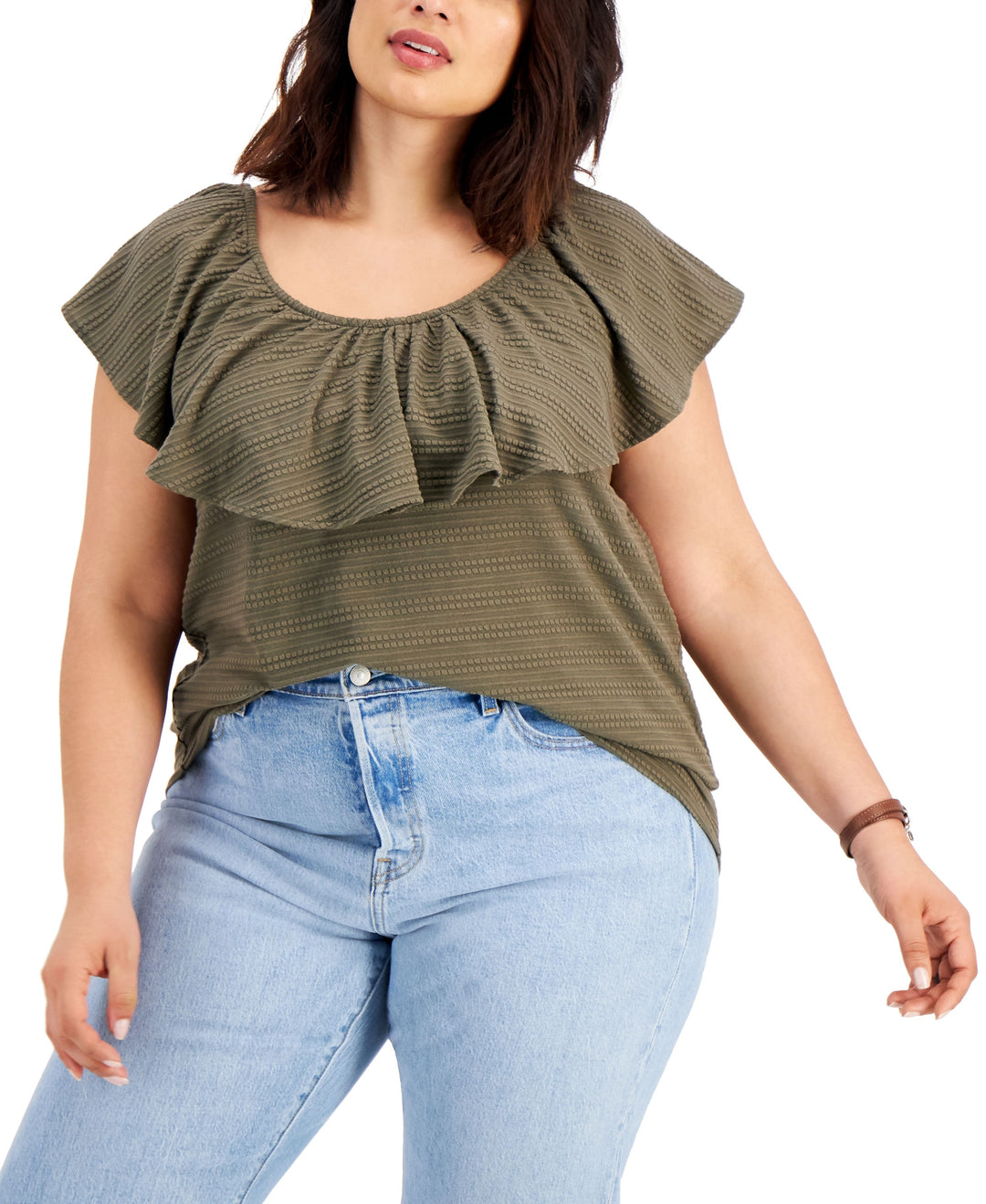 Style & Co Plus Size Textured Ruffle Neck Top