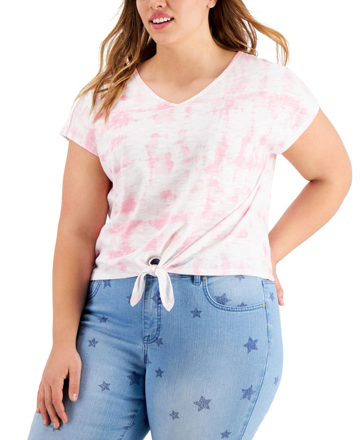 Style & Co Plus Size Printed Tie Front Top