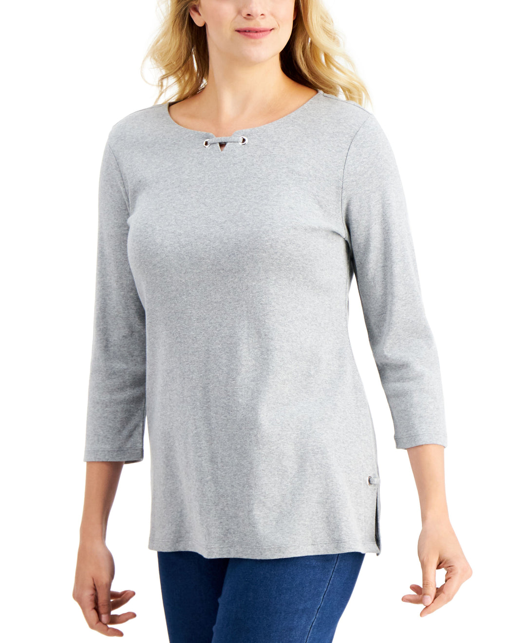 Karen Scott Cotton Grommet Trim Tunic