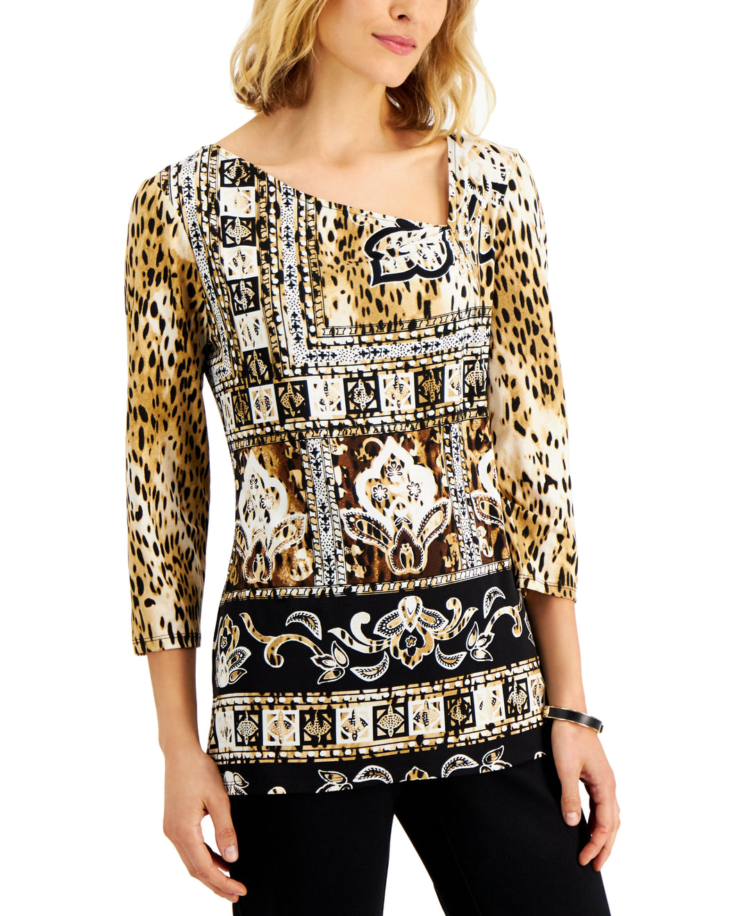 JM Collection Printed 3/4 Sleeve Top
