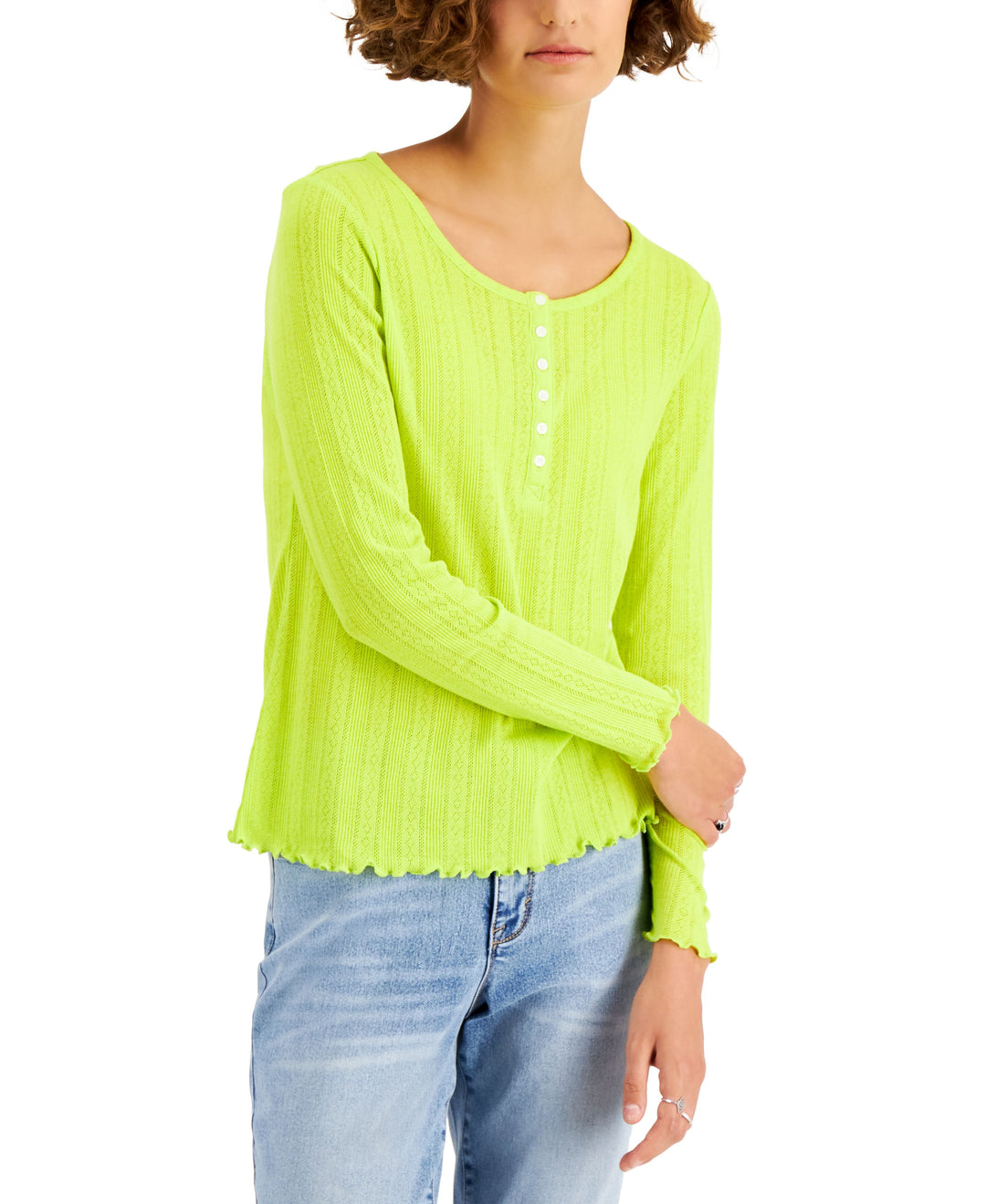 Style & Co Pointelle-Knit Henley Top