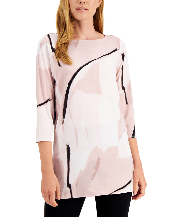 Alfani Boat Neck 3/4 Sleeve Printed Tunic