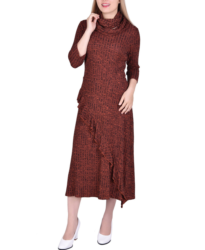 Womens 3/4 Sleeve Ribbed Cowl Neck Dress With Detachable Scarf Headband