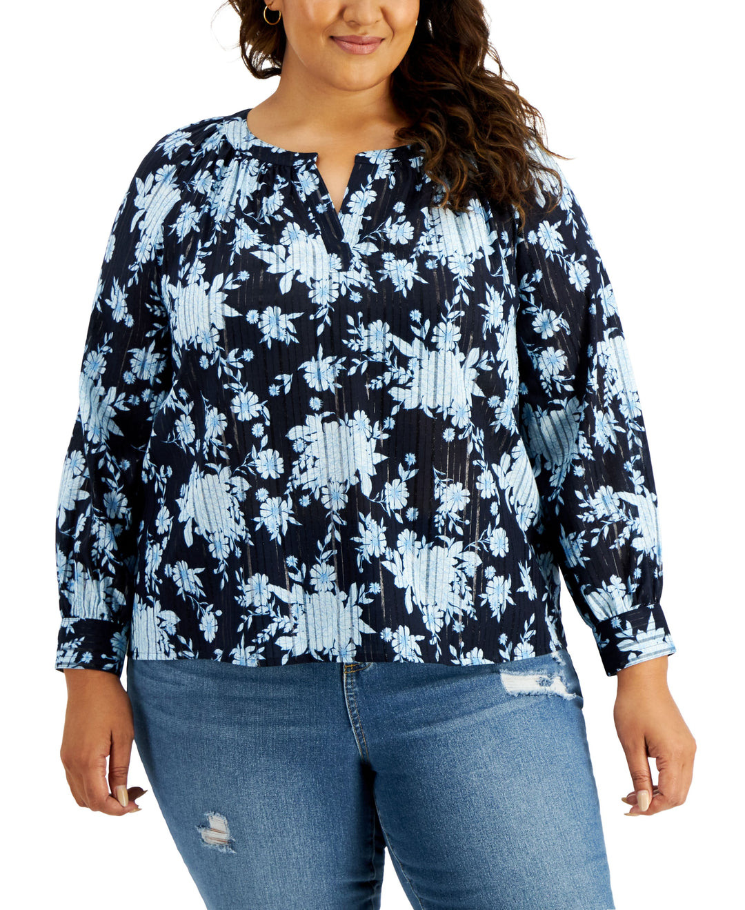 Style & Co Plus Size Metallic Striped Top