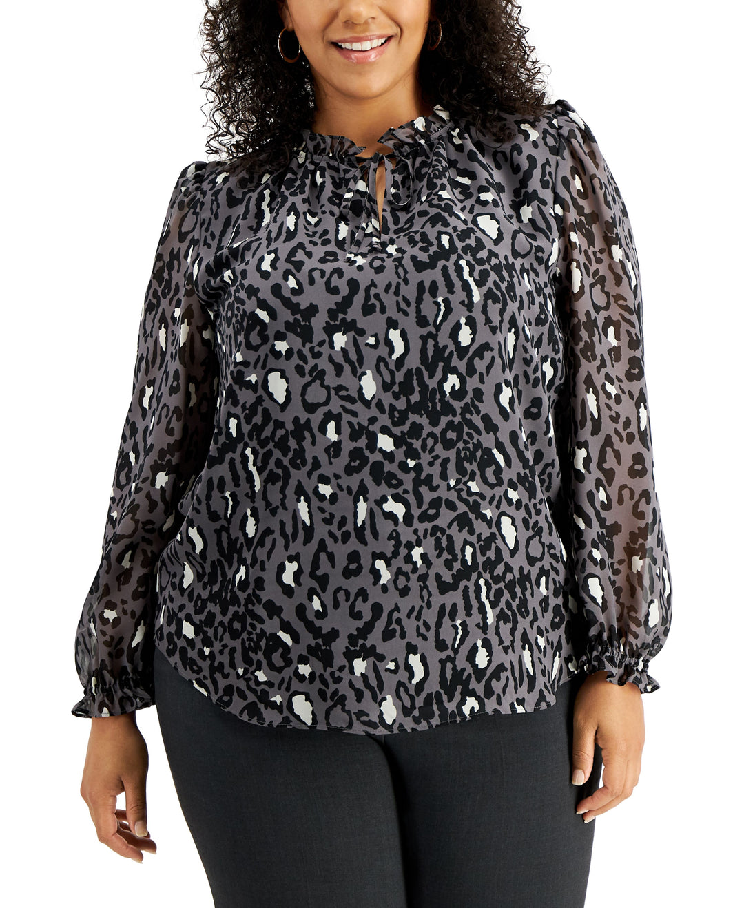 Bar III Plus Size Print Split Neckline Blouse