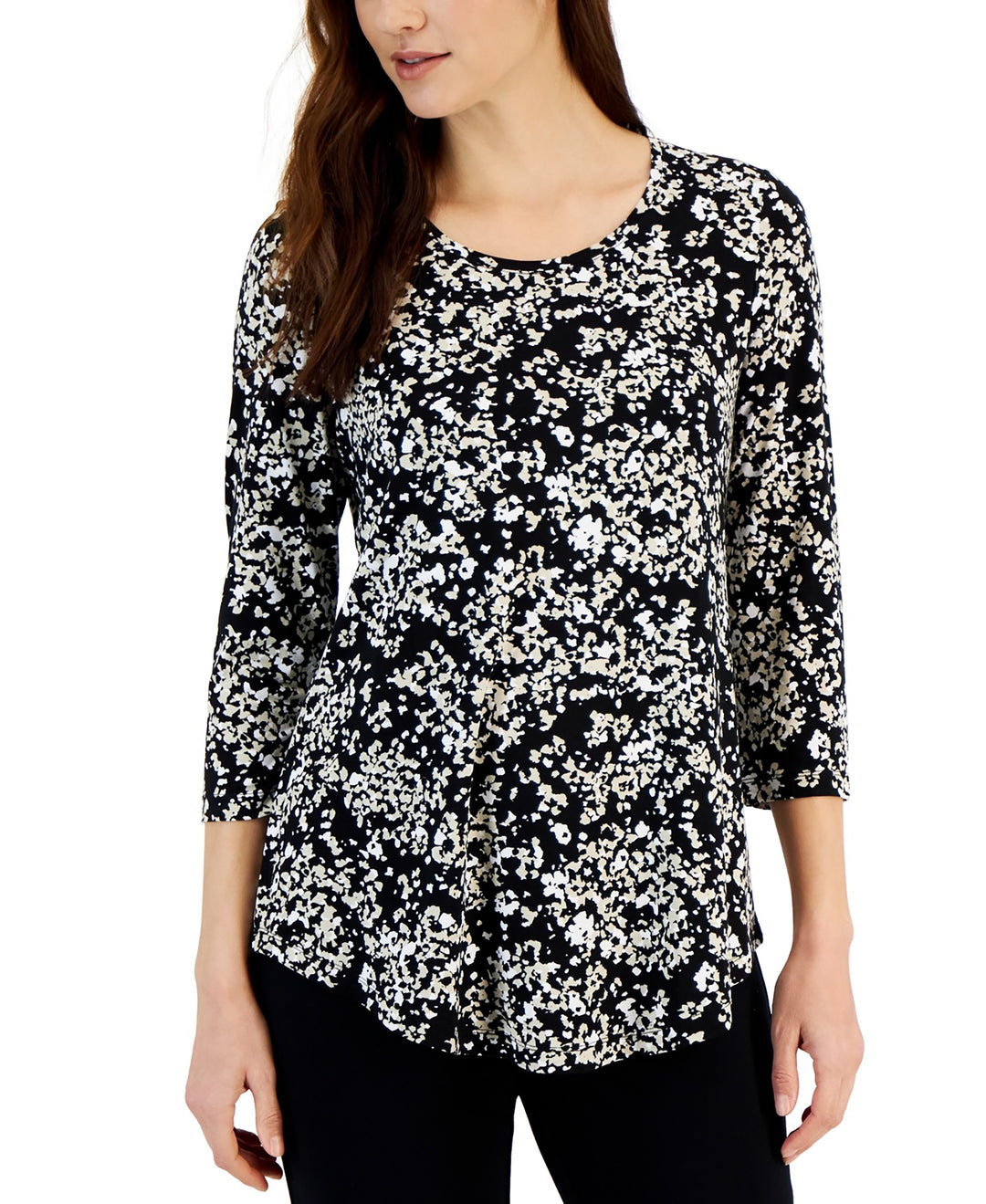 Women's Scoop Neck 3/4 Sleeve Printed Knit Top