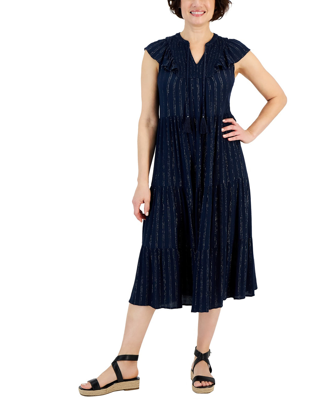 Women's Ruffled Shine Midi Dress