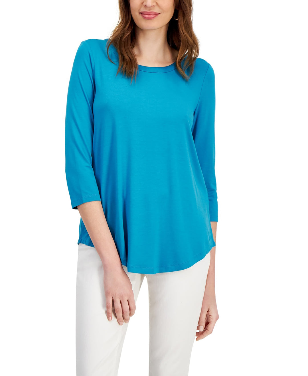 Women's Satin-Trim 3/4 Sleeve Knit Top Seafrost L