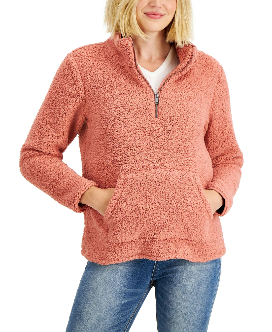 Style & Co Solid Half Zip Fleece Pullover