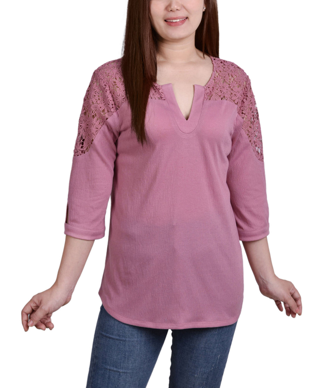 Womens 3/4 Sleeve Knit Gauze Top