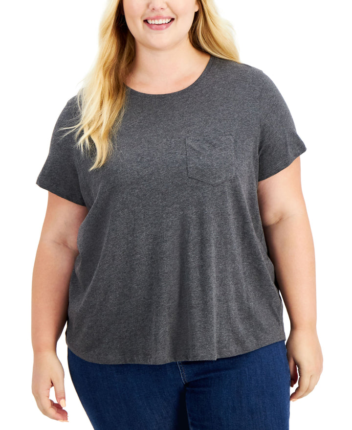 Style & Co Plus Size Cotton Heathered One Pocket T-Shirt