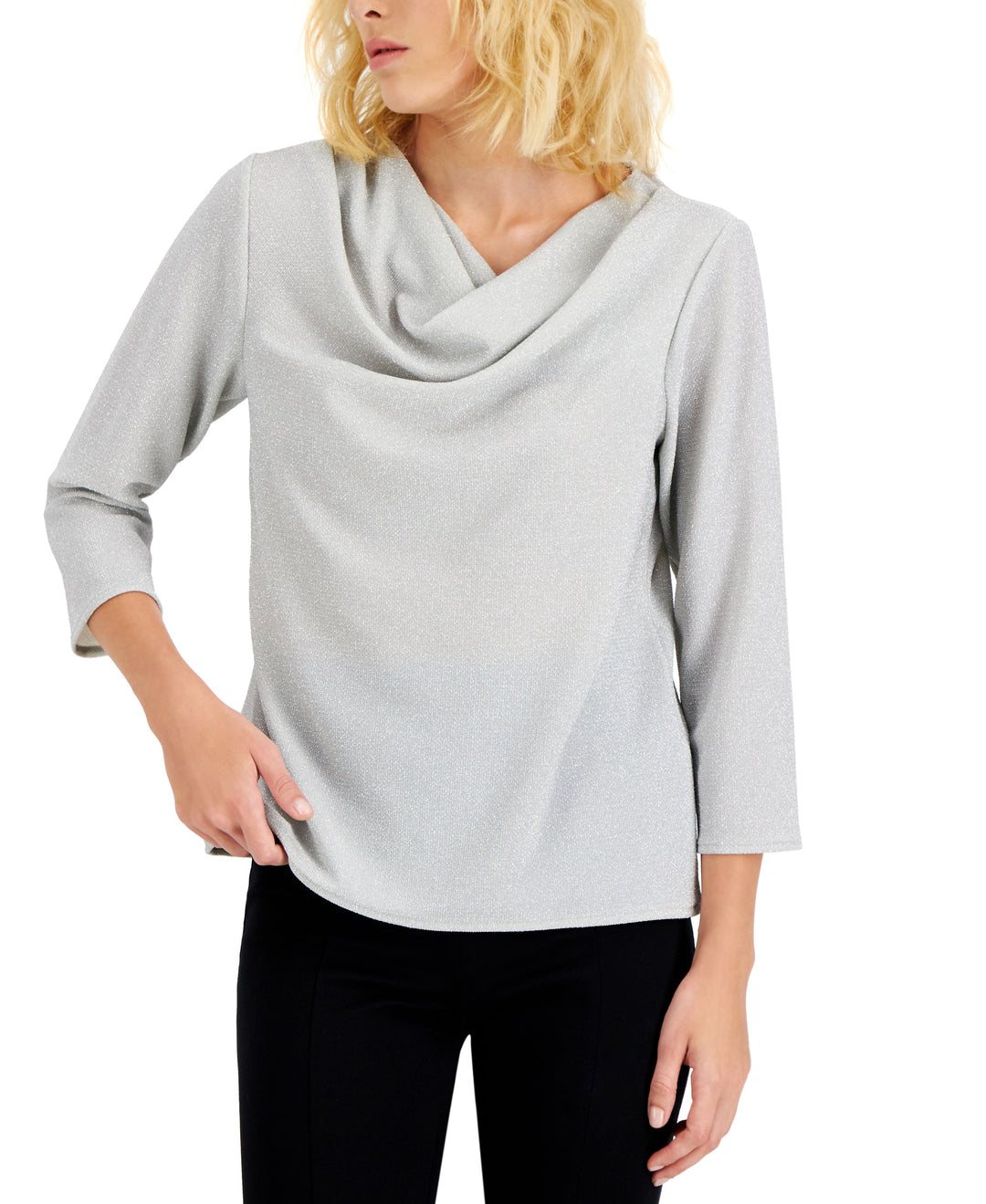 Alfani Womens Shine Cowl Neck Top