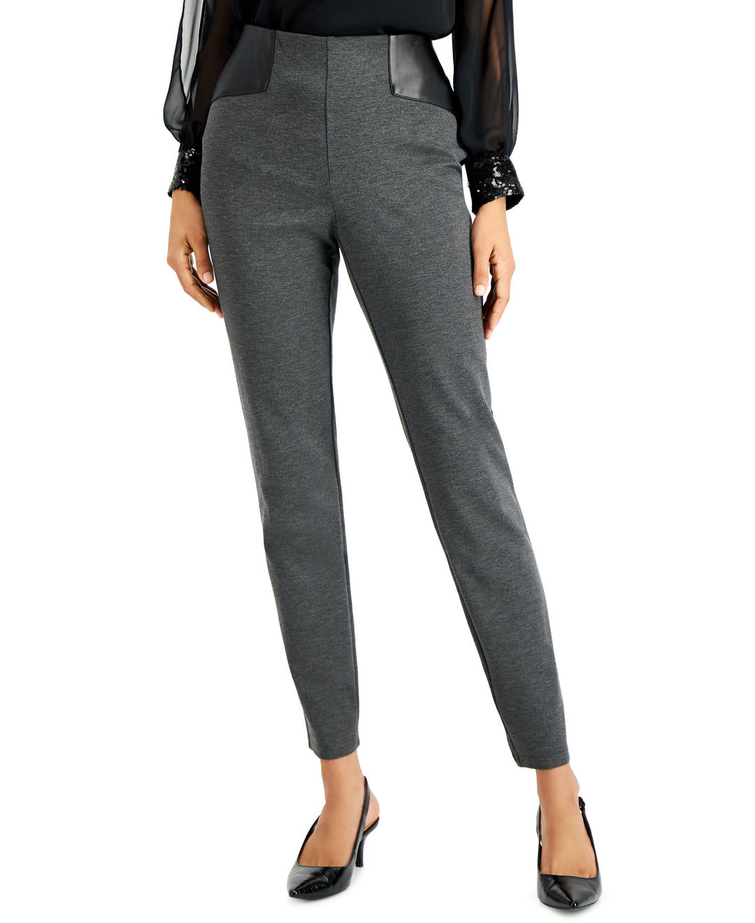 JM Collection Faux Leather Trim Ponte Knit Pants