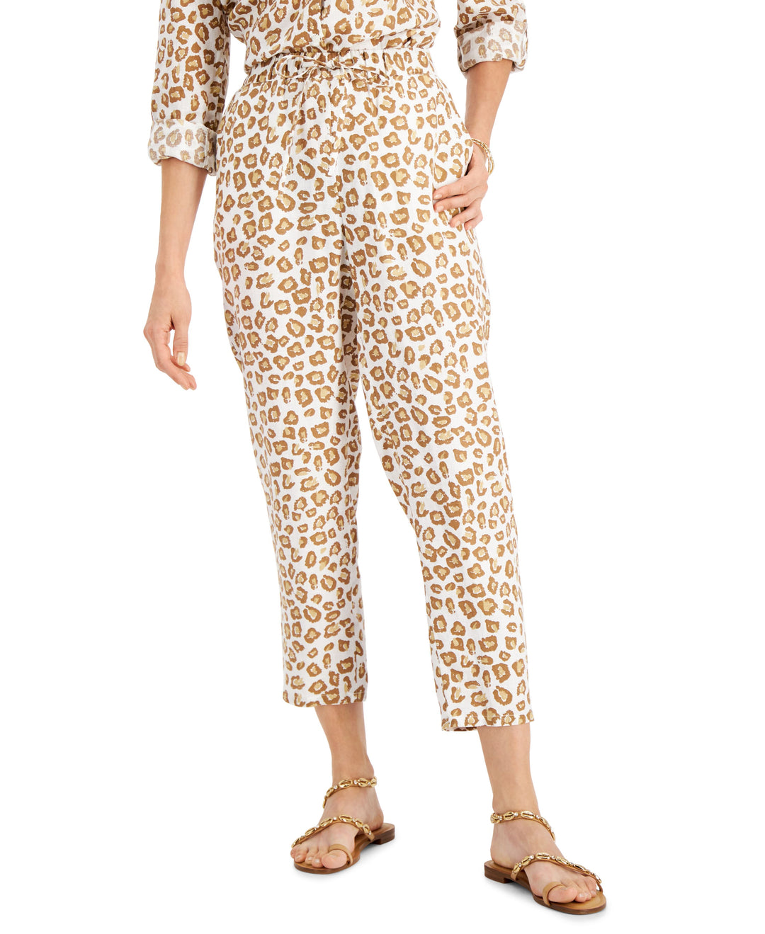 Charter Club Animal Print Linen Drawstring Pants