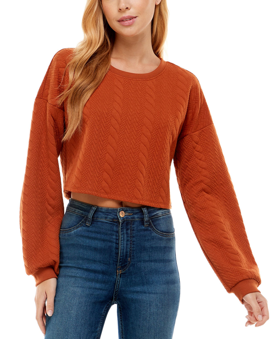 Junior's Textured Cable Cropped Roomy Top