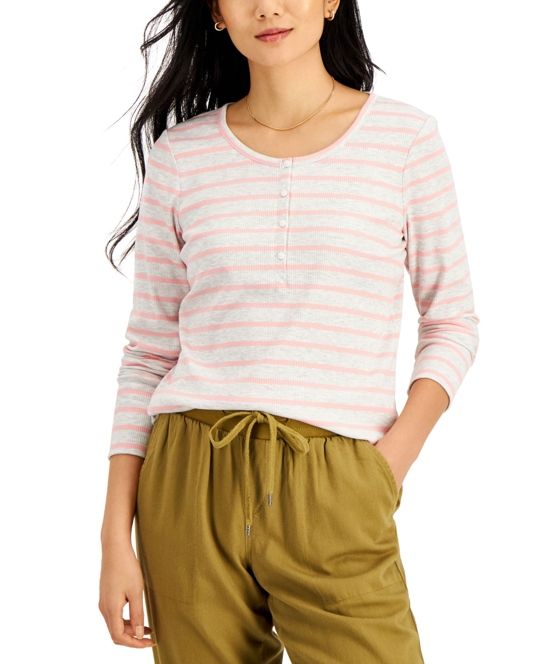 Style & Co Printed Rib Knit Henley Top