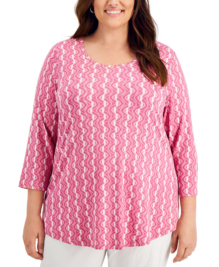 JM Collection Plus Size 3/4 Sleeve Printed Top