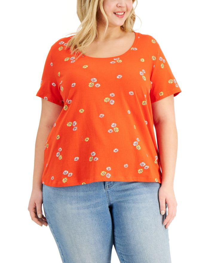 Style & Co Plus Size Cotton Floating Garden Printed T-Shirt